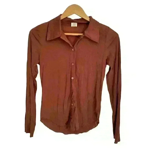 Wilfred Pose Long Sleeve Shirt Button Down Rusty Orange Women's Size Medium - Picture 2 of 4
